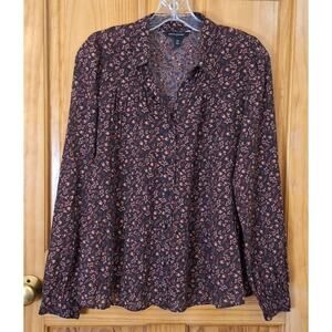 Banana Republic Shirt Women's XS Tiered Black Orange Floral Cottagecore Prairie